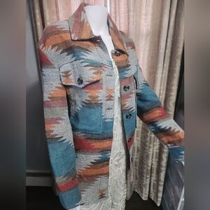 The Post Oversized Tribal Print Lightweight Shacket Size S/M